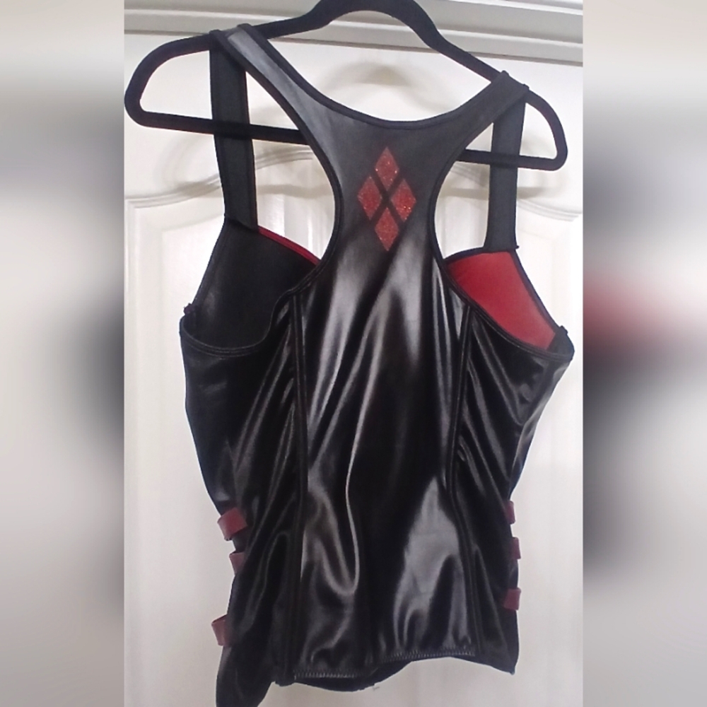 Harley Quinn DC comic Black & Red Faux Leather Corset & Skirt Set XL - Picture 3 of 14